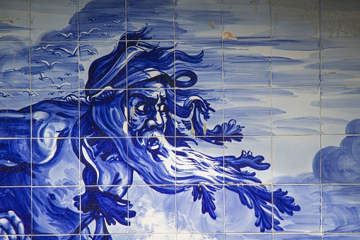 An azulejo ceramic tail picture on the Bussaco Palace Hotel wall