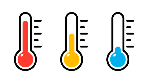 satz von thermometer-symbolen - temperatur stock-grafiken, -clipart, -cartoons und -symbole