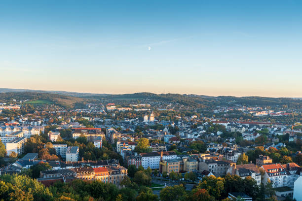 Plauen city from Barensteinturm lookout tower in Germany stock photo