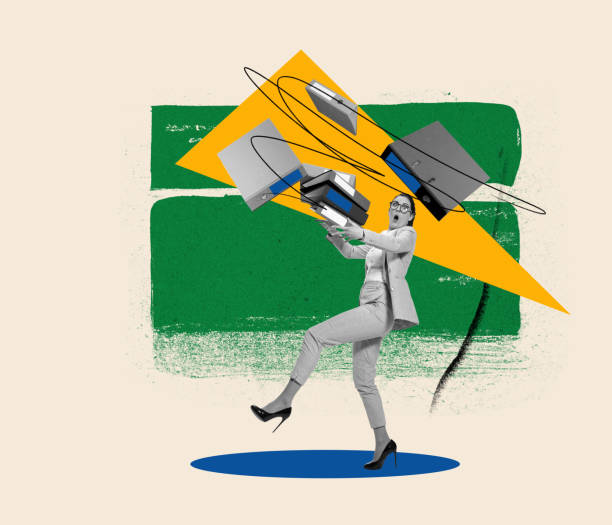 istock Contemporary art collage. Conceptual design with woman having many working tasks. Time management. Overworking 1444090854