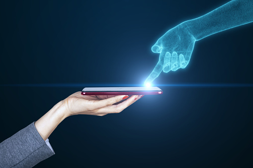 AI:Real human hand and virtual hand touching technology