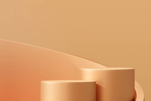 istock Gold podium product display 3d stage on empty background with luxury abstract scene pedestal platform or blank presentation golden stand advertising concept and elegant studio showcase premium shelf. 1444093471