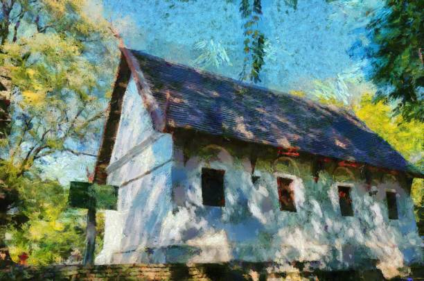 istock Ancient pagoda Illustrations creates an impressionist style of painting. 1444093839