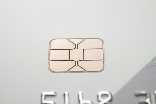 Close-up of a microchip in credit card