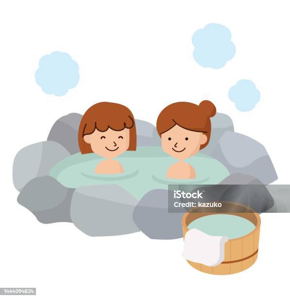 Bathing With Rocks Two Women Bathing In A Rock Bath Stock Illustration - Download Image ...