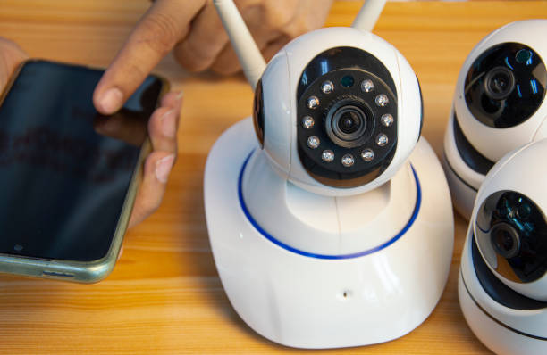 istock Close-up IP cameras Install IP CCTV cameras or high-tech surveillance systems. CCTV system 1444097298