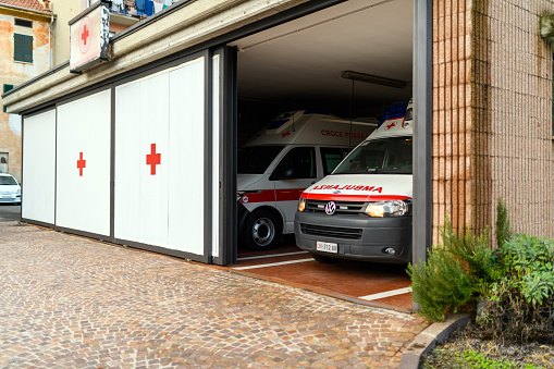 Borgosesia, Italy, November 22, 2022: Ambulances ready to start