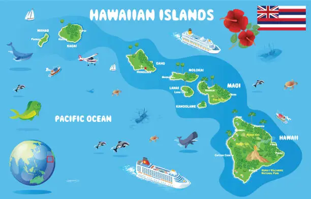 Vector illustration of Cartoon map of Hawaii