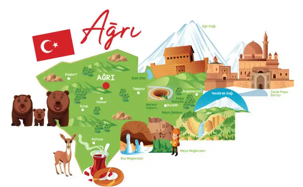 Vector illustration of Ağrı City Travel Map