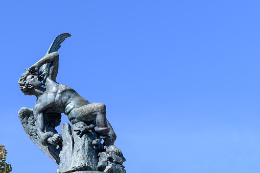 Madrid, Spain, November 07, 2022: Fallen Angel Monument in Buen Retiro Park