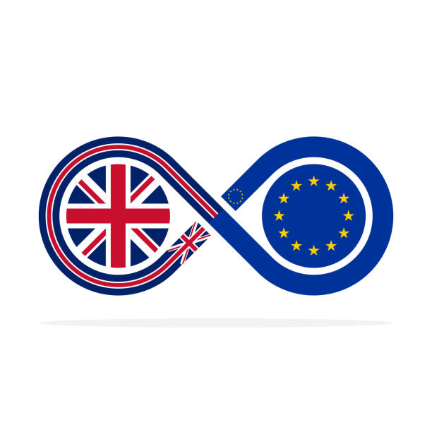 концепция единства. флаги великобритании и европейского союза. векторная иллюстрация, изолированная на белом фоне - vector british flag english flag white stock illustrations
