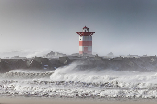 Storm Eugene hits the coast of the Netherlands at Scheveningen on 18. February 2022 with winds of up 100 kilometers per hour