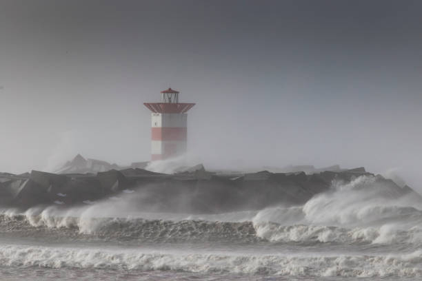 Storm Eugene hits the coast of the Netherlands at Scheveningen on 18. February 2022 with winds of up 100 kilometers per hour