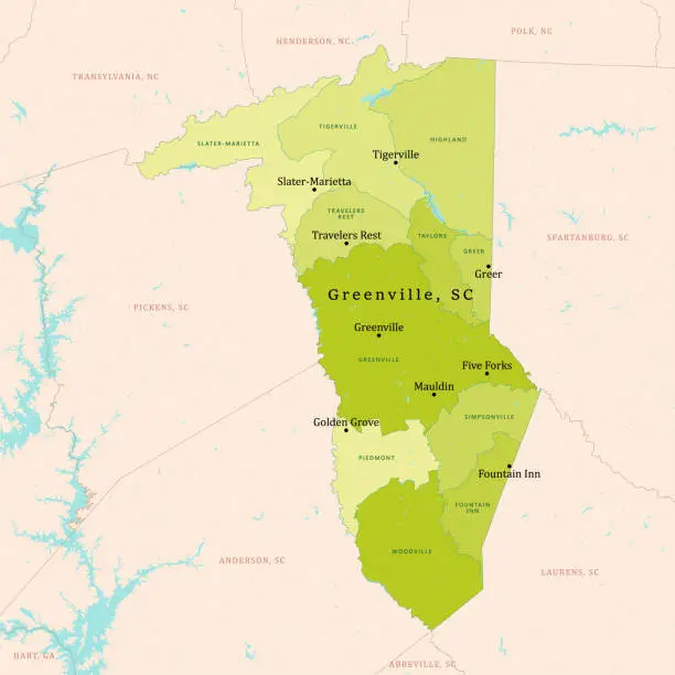 Vector illustration of SC Greenville County Vector Map Green