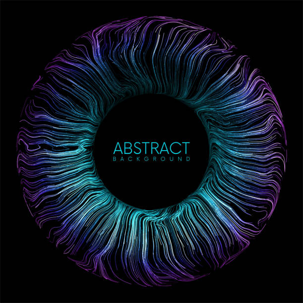 Artificial intelligence abstract eye iris futuristic circle banner Digital blue abstract eye iris or magic portal with glowing waved lines and sparks. Artificial intelligence concept. Glowing futuristic circle banner. Abstract black hole vector background negative space illusion stock illustrations