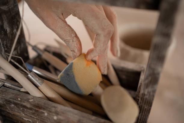 istock clay sculpting tool close-up on the table in the workshop. 1444113045
