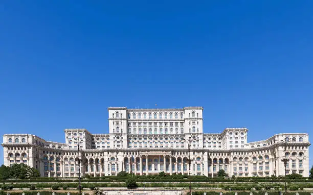 Photo of Widescreen view of the Palace of the Parliament (Romanian: Palatul Parlamentului) is the seat of the Parliament of Romania in Bucharest