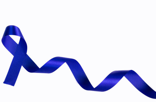 Satin ribbon blue color on white background.
