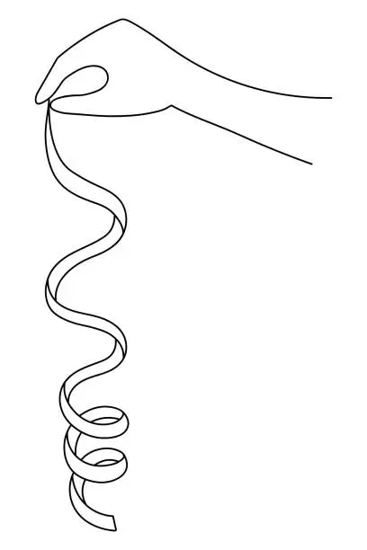 Vector illustration of Serpentine in a human hand. Decorate the interior with a decorative tape rolled up in a spiral