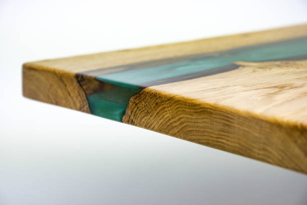 istock Coffee table, living room table. Resin handmade wood table. White background. 1444121457