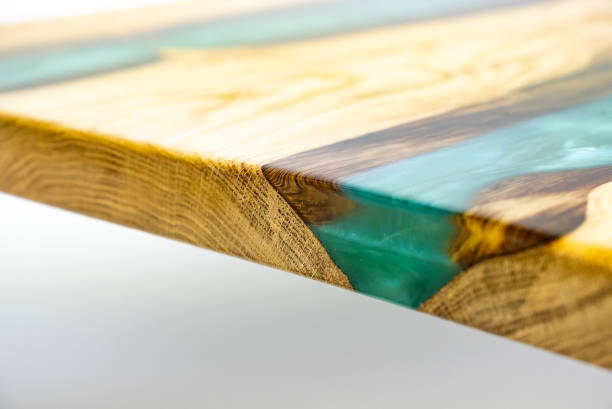 istock Coffee table, living room table. Resin handmade wood table. White background. 1444121458