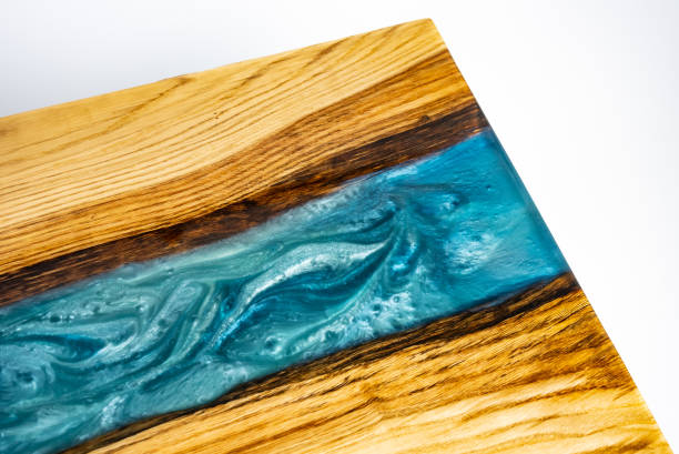 istock Coffee table, living room table. Resin handmade wood table. White background. 1444121529