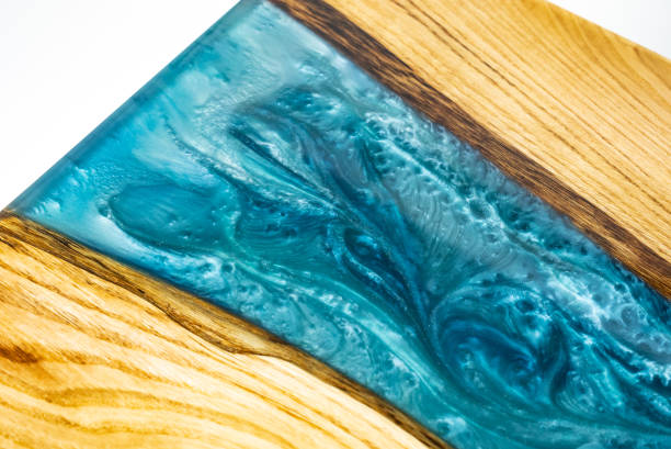 istock Coffee table, living room table. Resin handmade wood table. White background. 1444121574