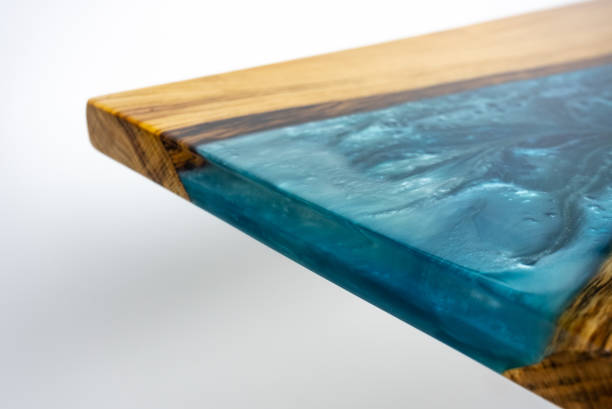 istock Coffee table, living room table. Resin handmade wood table. White background. 1444121588