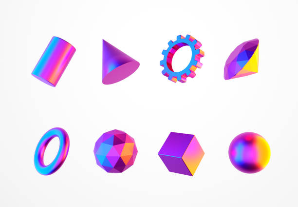 3d Colorful and Reflective Geometrical Shapes - Cylinder, Cone, Gear, Diamond, Gem, Torus, Ico Sphere, Cube and Sphere - 3D Illustration Render