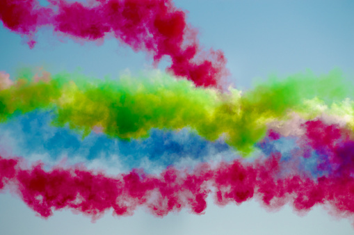 A multi colored smoke trail left by the Al Forsan jets