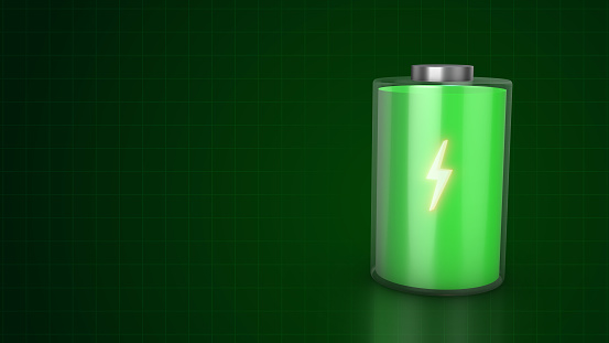 Battery charging animation, changing color from red to green with glowing power icon