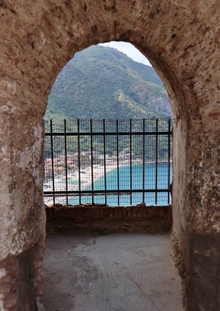 Scilla - View of Marina Grande from Castello Ruffo Scilla, Calabria, Italy – June 13, 2021: Marina Grande beach on Via Cristoforo Colombo promenade from Castello Ruffo castle scilla stock pictures, royalty-free photos & images