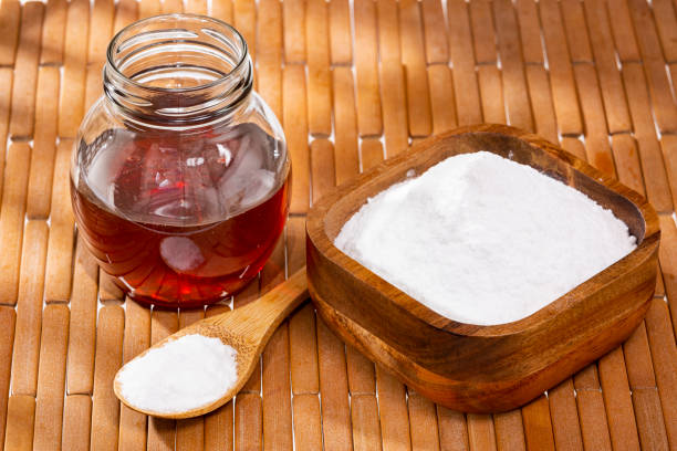 istock Baking Soda And Honey Bee On Wooden Background. 1444130228