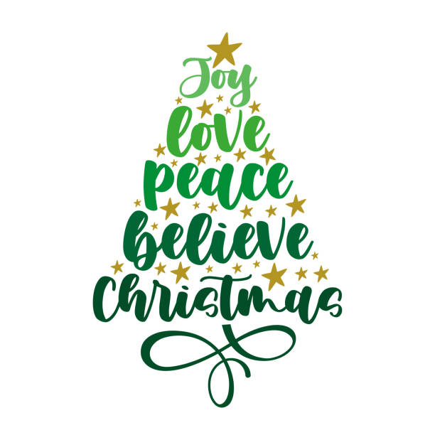 Joy, love, peace, believe, Christmas - handwritten greeting with stars Joy, love, peace, believe, Christmas - handwritten greeting with stars. Good for greeting and post card, textile print, poster, label and other decoartion for Christmas. Worshipper stock illustrations