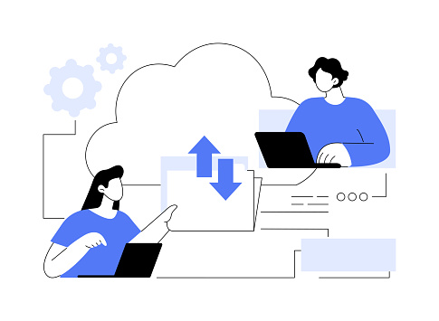 Cloud collaboration abstract concept vector illustration. Online collaboration, remote business management, computing service company, distributed team, cloud service, distance abstract metaphor.