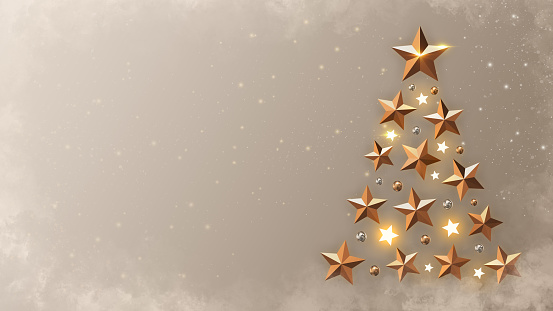 Star Tree Christmas Background Presentation Template 3D Illustration with Golden Effects HQ