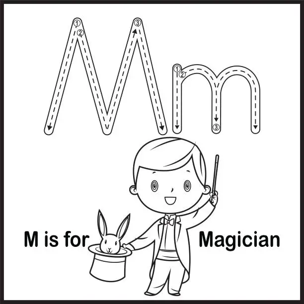 Vector illustration of Flashcard letter M is for Magician vector Illustration