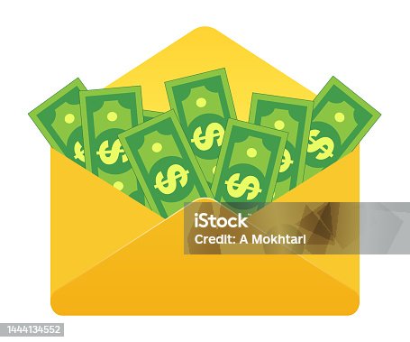 istock Yellow envelope with banknotes. 1444134552