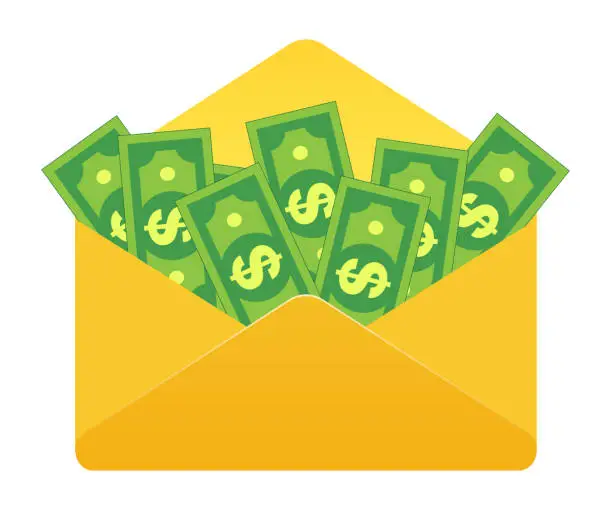 Vector illustration of Yellow envelope with banknotes.