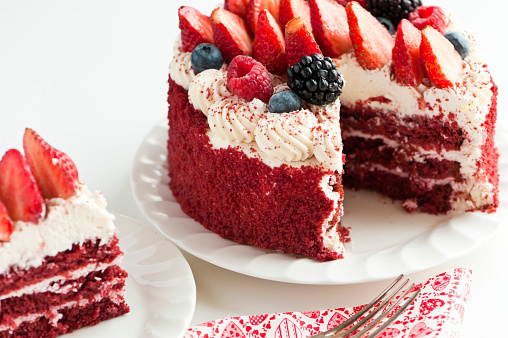 close up of red velvet cake