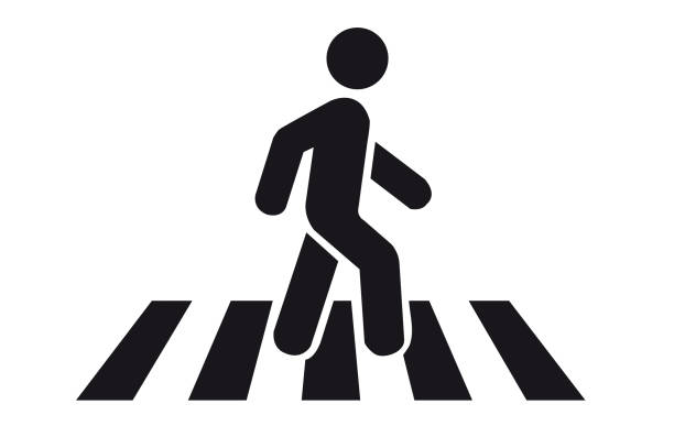 знак пешеходного перехода со значком мужчины на белом фоне - crossing stock illustrations