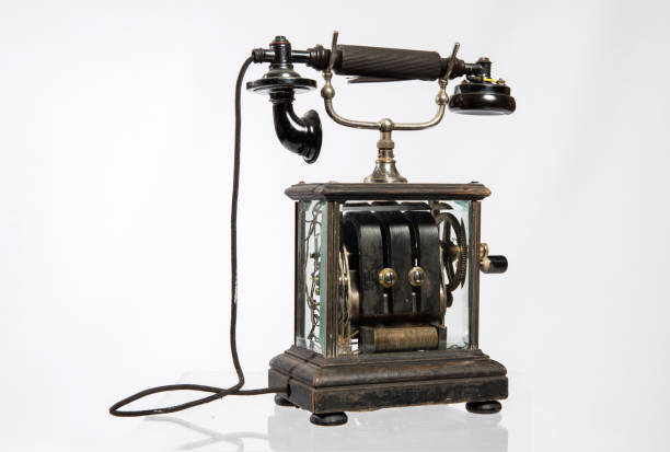 istock Old telephone isolated white background 1444142365