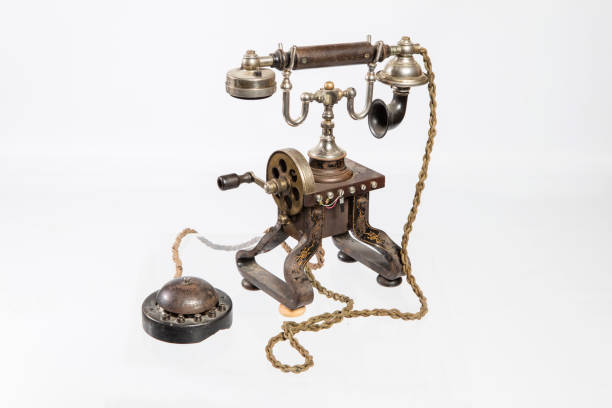 istock Old telephone isolated white background 1444147284