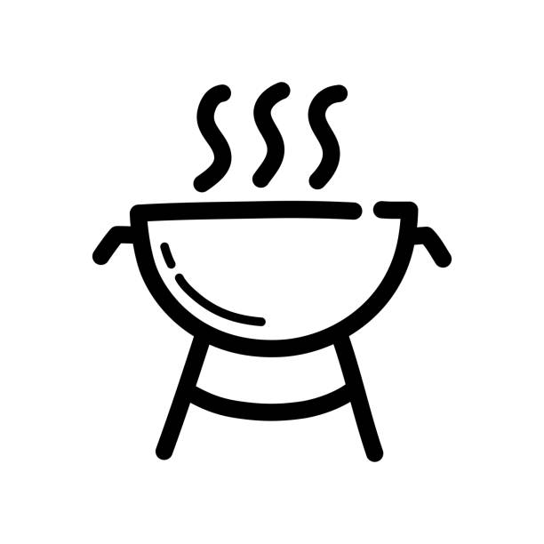 ilustraciones, imágenes clip art, dibujos animados e iconos de stock de icono de garabato de barbacoa al aire libre. símbolo dibujado a mano. ilustración vectorial. - computer graphic meat barbecue chicken food