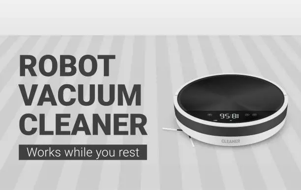 Vector illustration of Robot vacuum cleaner advertising banner realistic vector smart technology household appliance