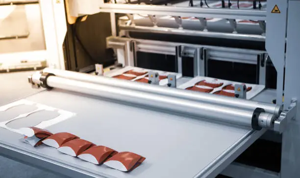 Photo of Food folding packaging process on digital cutting machine.