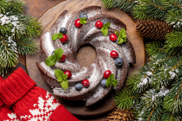 istock Christmas cake with blueberries, cranberries and mint 1444151501