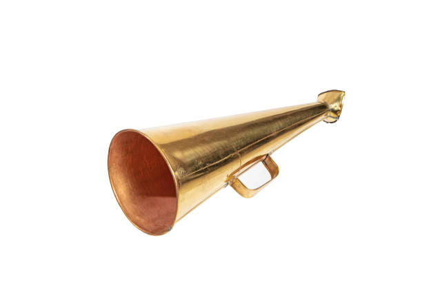 istock Old megaphone. Vintage brass bullhorn isolated with clipping path 1444169688