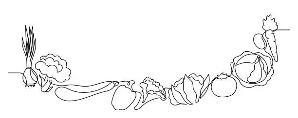 Vector illustration of Vegetables doodle border frame.