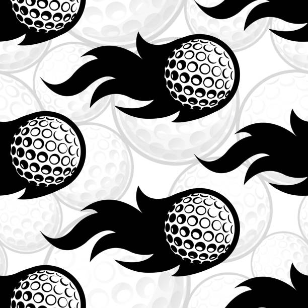 illustrazioni stock, clip art, cartoni animati e icone di tendenza di pallina da golf in sfondo ripetuto di fuoco. palline da golf senza cuciture modello vettoriale immagine carta da parati e carta da imballaggio design. - golf ball golf fire backgrounds